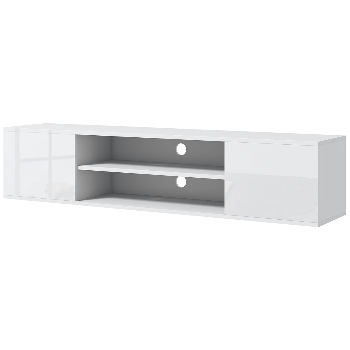 HOMCOM Wandmontiertes TV-Möbel im zeitgenössischen Stil 2 Schränke 2 zentrale Fächer und 2 Kabeldurchführungen 140 x 30 x 30 cm weiß