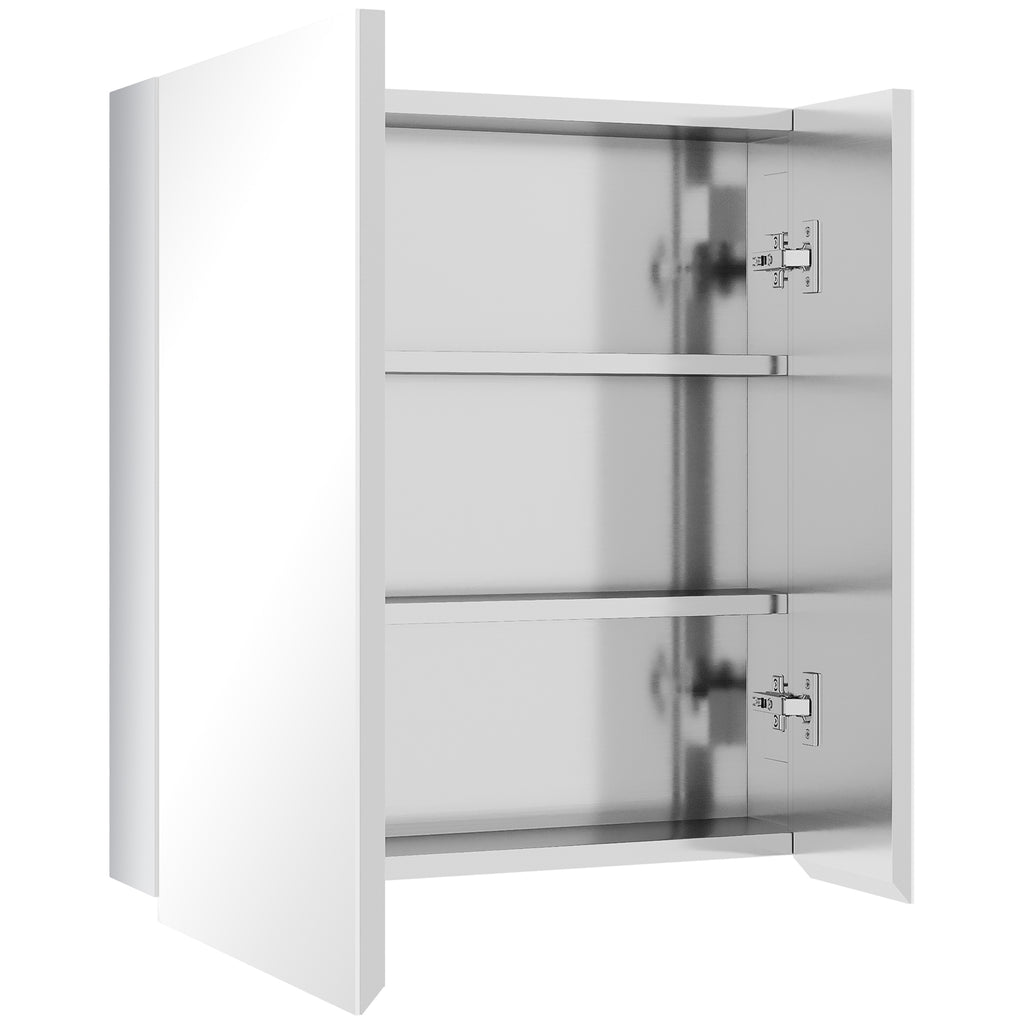 kleankin Spiegelschrank, Badschrank, 2 Spiegeltüren, 3 Innenböden, Edelstahl, Farbe: Silber, 54 x 13 x 60 cm