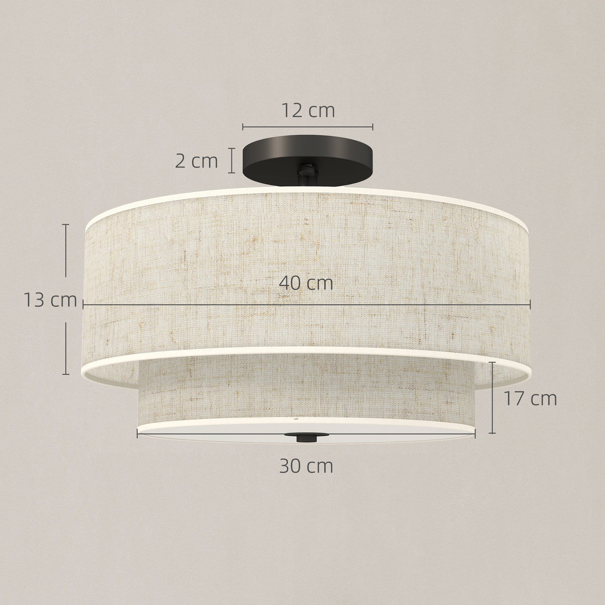 HOMCOM Deckenlampe, Hängeleuchte mit doppelten Schirmen in Leinenoptik, Cremeweiß