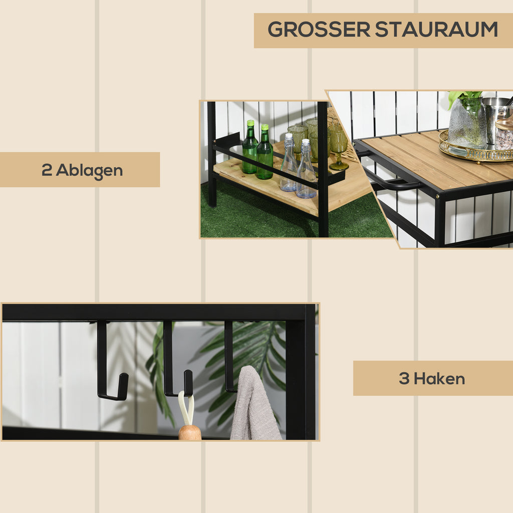 Outsunny Servierwagen im Industrie-Design, wetterbeständig, 3 Haken, 1 Regal,107 cm x 65 cm x 80 cm, Schwarz +Natur