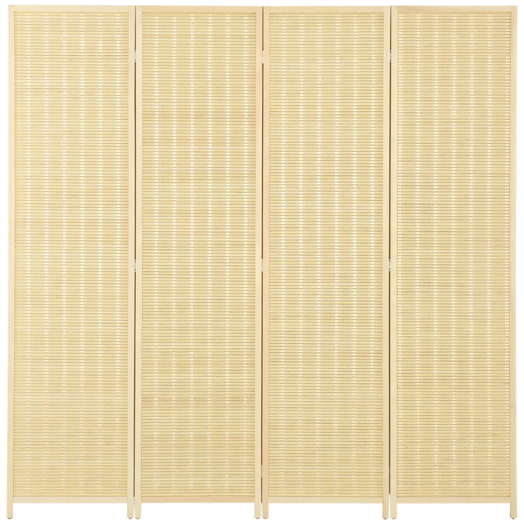 HOMCOM 4-teiliger Raumteiler, 180 x 180 cm, Faltbarer Sichtschutz aus Bambus und Baumwolle für Wohnzimmer, Schlafzimmer, Natur
