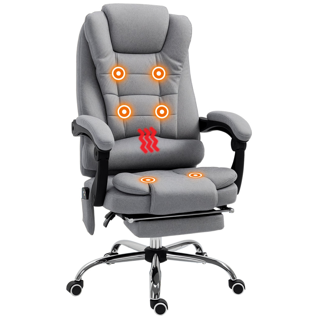 Vinsetto Bürostuhl mit Massagefunktion, Ergonomischer Schreibtischstuhl mit Liege- & Wärmefunktion, Fernbedienung, Grau