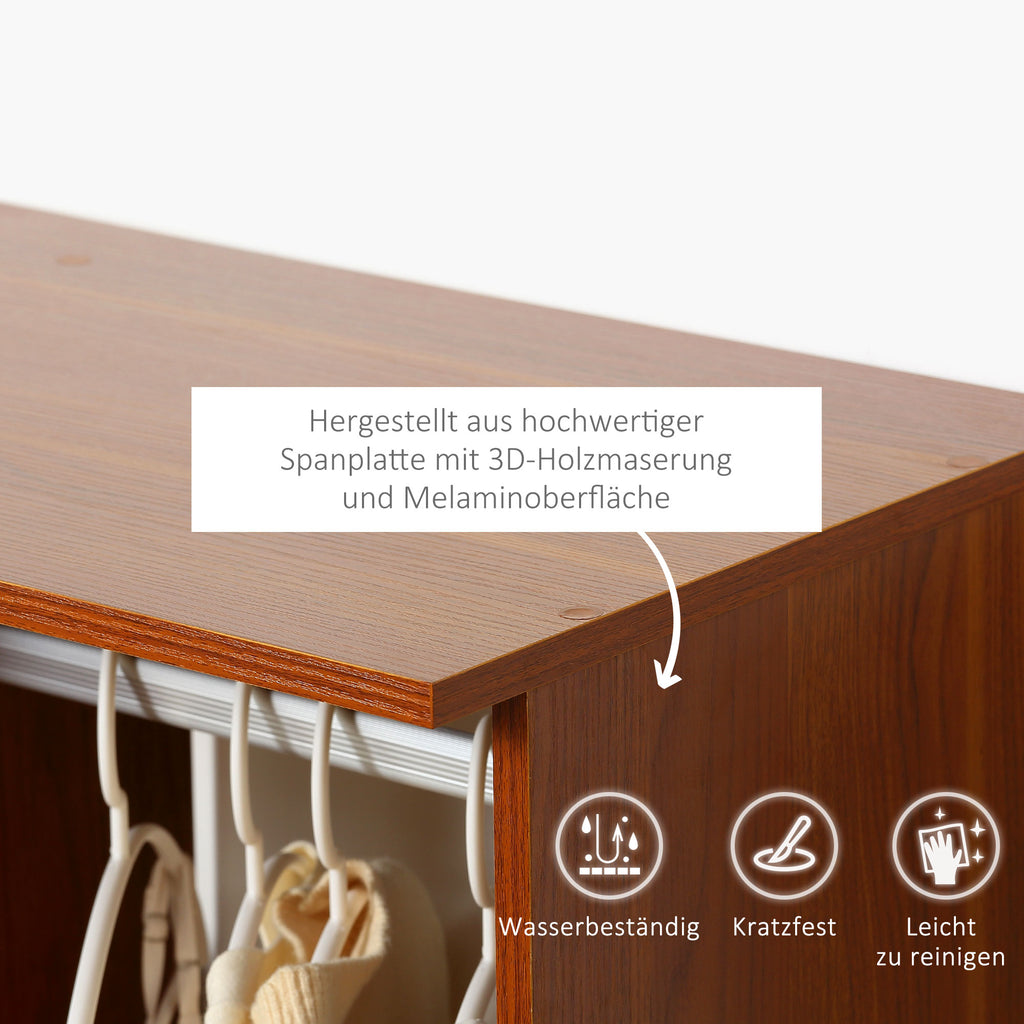 HOMCOM Kleiderschrank auf Rollen, mobile Garderobe, Garderobenschrank, Rollbarer Kleiderständer, 80 x 40 x 128 cm, Walnuss