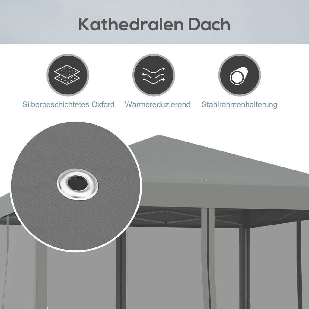 Outsunny Faltpavillon, Faltzelt mit Seitenwänden inkl. Tragetasche, Gartenpavillon, Metall, Oxfordstoff, 3 x 3 m, Hellgrau