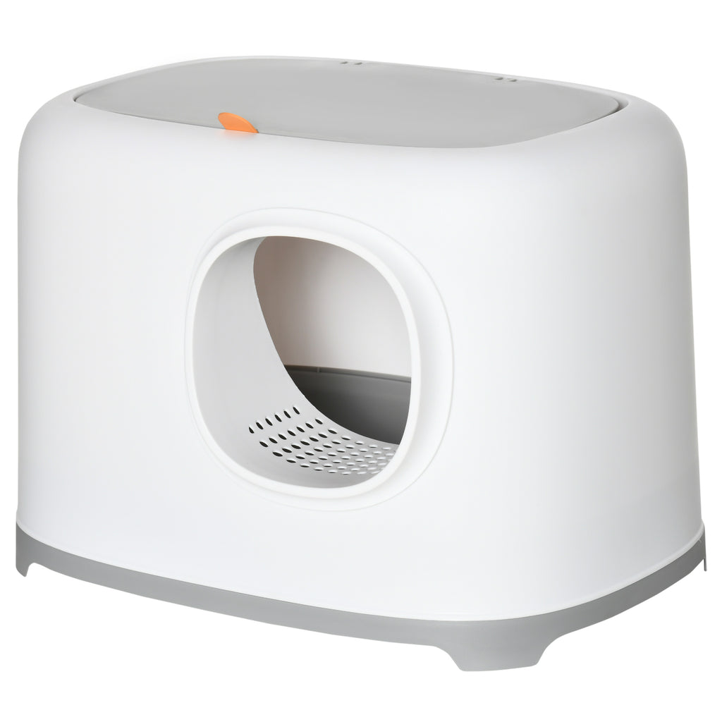 PawHut Katzenklo mit Deckel Katzentoilette mit Haube Schaufel Gitterboden XXL Katzentoilette für Katzen bis 5 kg 55 x 40 x 39 cm Weiß
