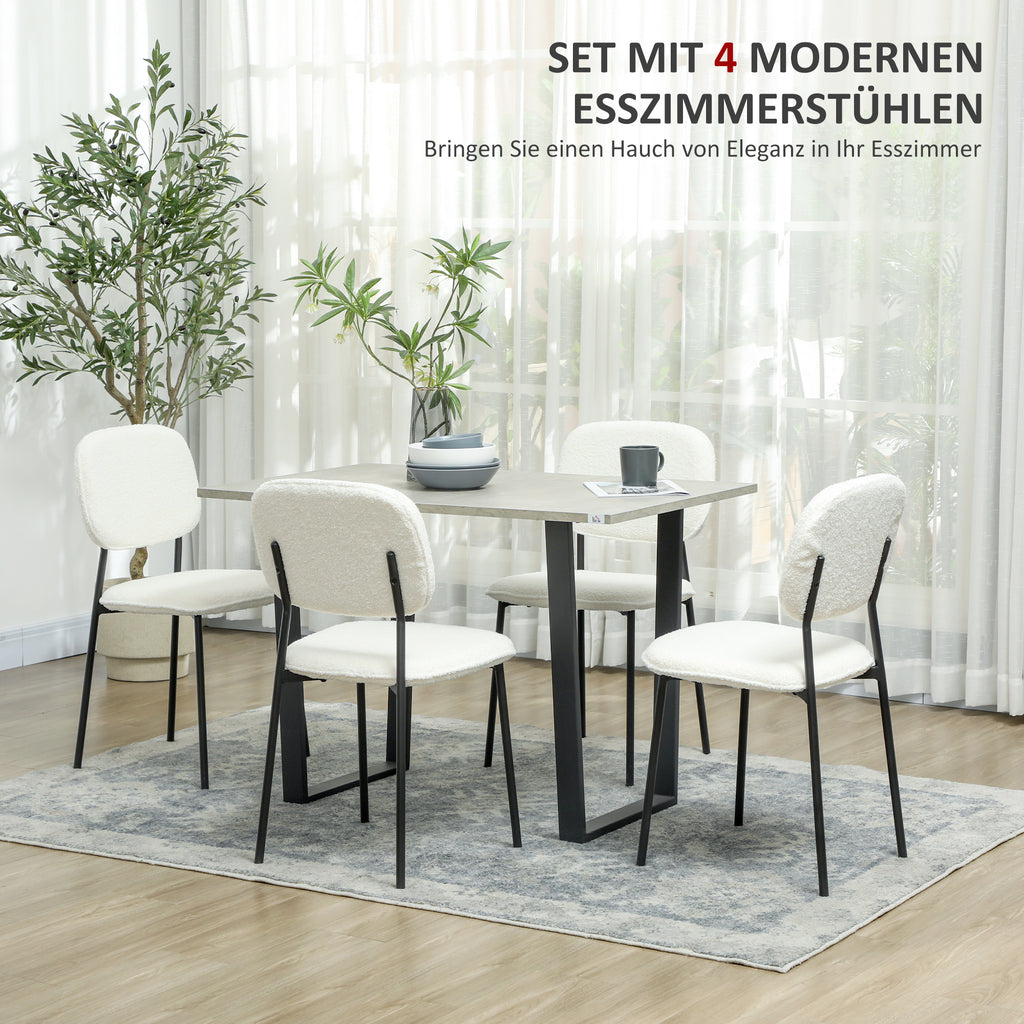 HOMCOM 4er-Set Esszimmerstühle, weicher Stoffbezug, Stahlbeine, armloses Design, Weiß