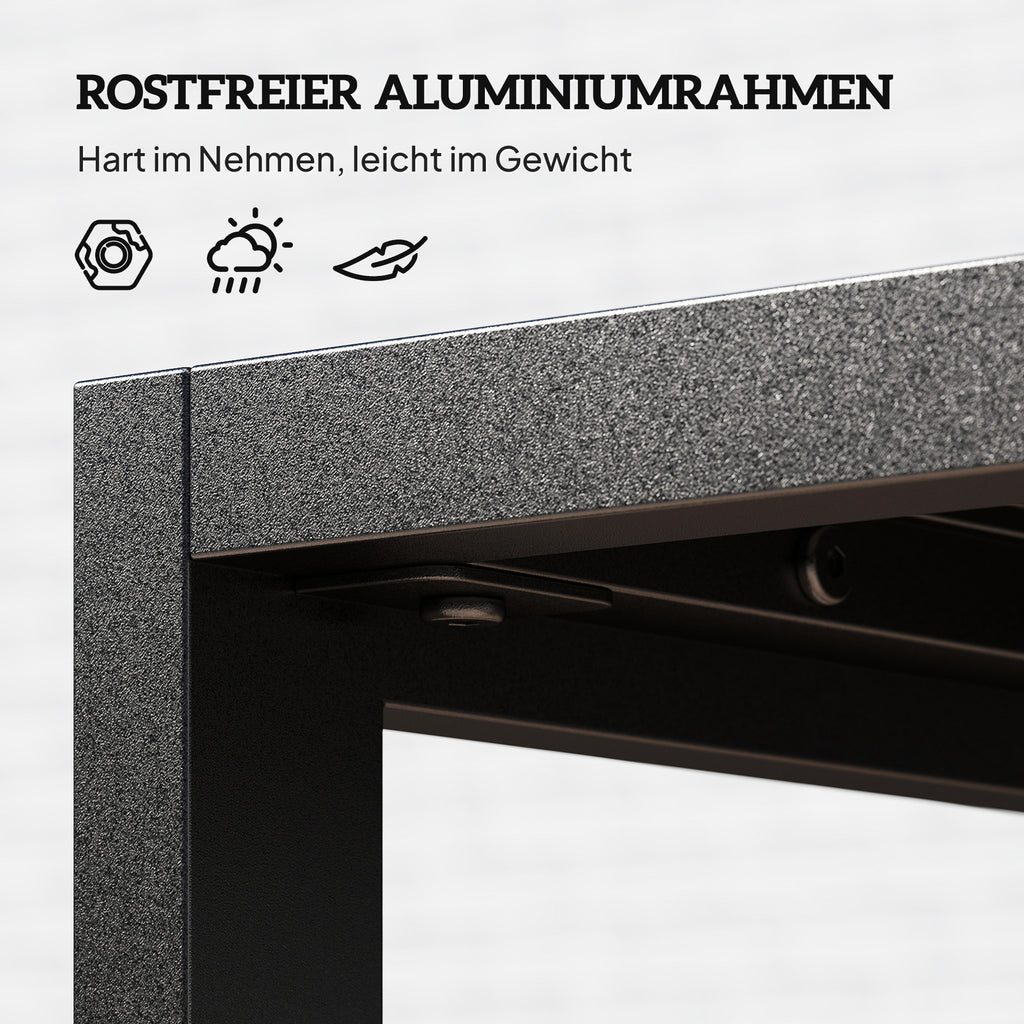 Outsunny Beistelltisch mit Latten-Design Balkontisch aus Aluminium Kaffeetisch wetterfest 90 x 50 x 42 cm Schwarz