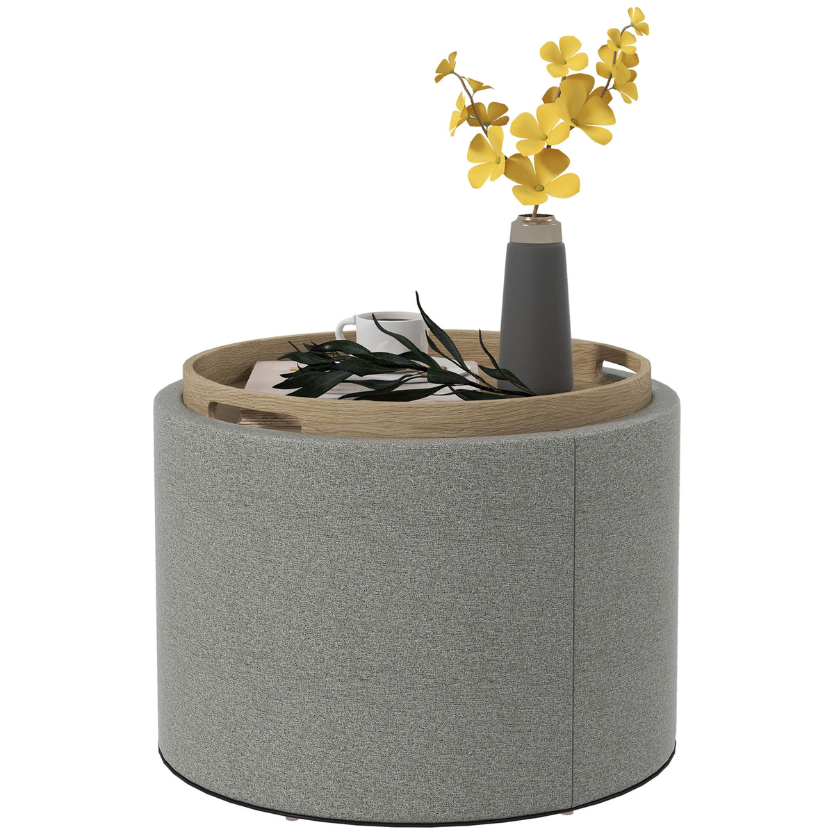 HOMCOM Hocker Polsterhocker, Leinen, versteckter Stauraum, umkehrbarer Deckel, 5 6cm x 56 cm x 42 cm, Grau + Natur