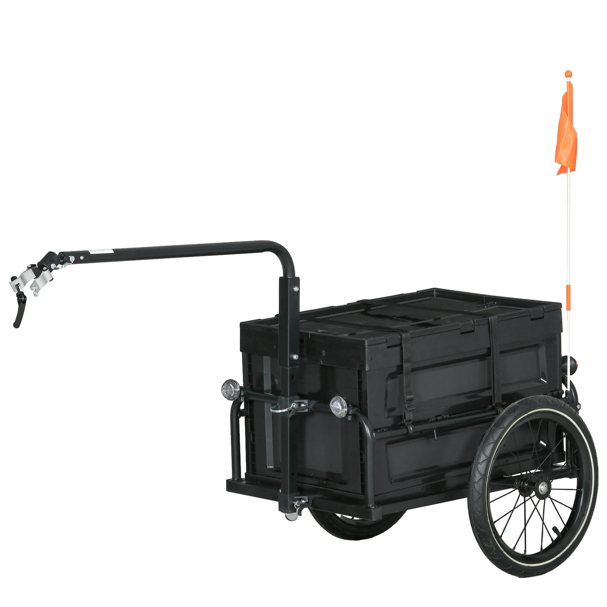 HOMCOM Fahrradanhänger mit abnehmbarem und klappbarem Lagerkasten von 65L, Sicherheitsreflektoren, max. Belastung 40KG, Schwarz